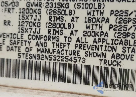 2003 Toyota Tacoma Xtracab Prerunner from USA, damaged, VIN 5TESN92N53Z254573